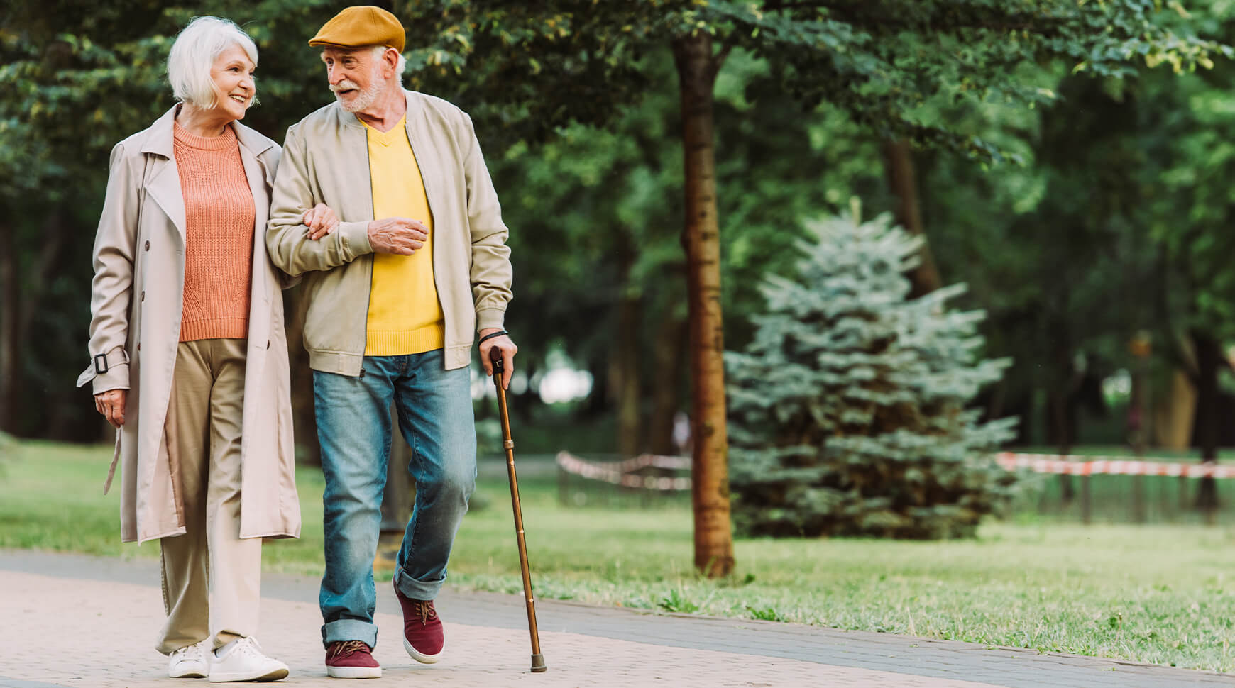 senior couple walking outdoors