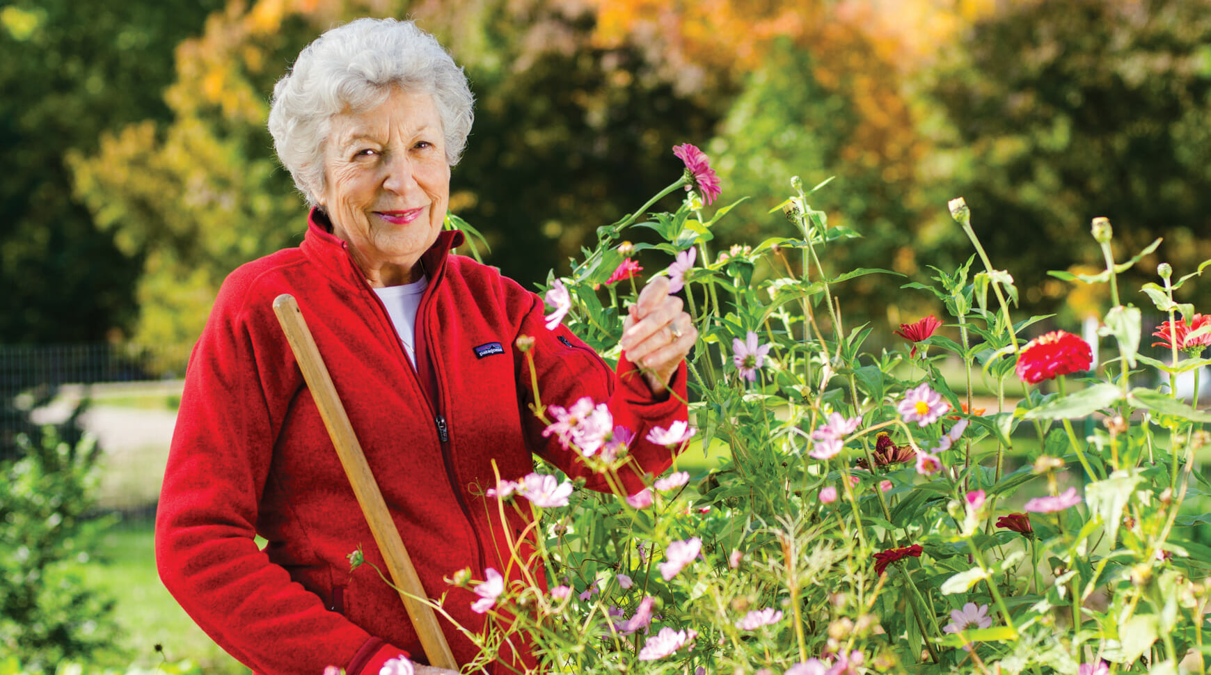 woman in a garden of flowers